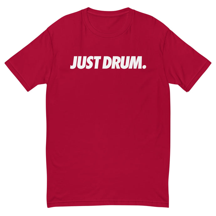 Perfect for drummers, percussionists, and marching band enthusiasts, the 'JUST DRUM' classic black t-shirt is stylish and comfortable.